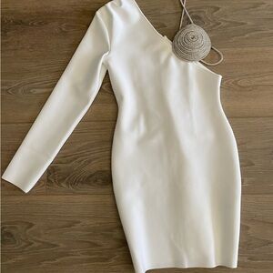 One shoulder white mini dress/ NEVER WORN
